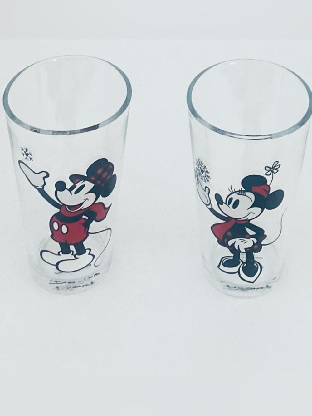 Disney Mickey & Minnie Clear Drinking Glasses Set Of Two 5” Read Description